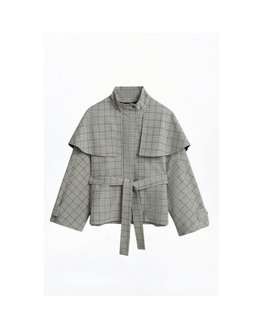 Nocturne Gray Belted Glen Check Cape Trench