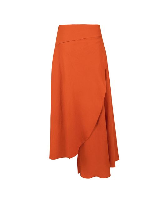 ALINA CERNĂTESCU Orange Flare Bamboo Linen Cutout Statement Top & Asymmetric Holiday Resort Midi Skirt