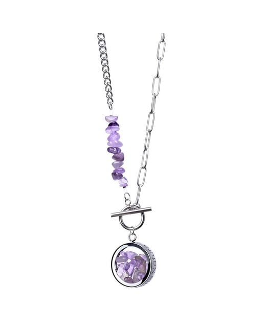 My Little Nature Metallic Amethyst Necklace With Beaded Amethyst Chain Charm And Toggle Clasp – Natural Gemstone Jewelry, Birthstone Necklace
