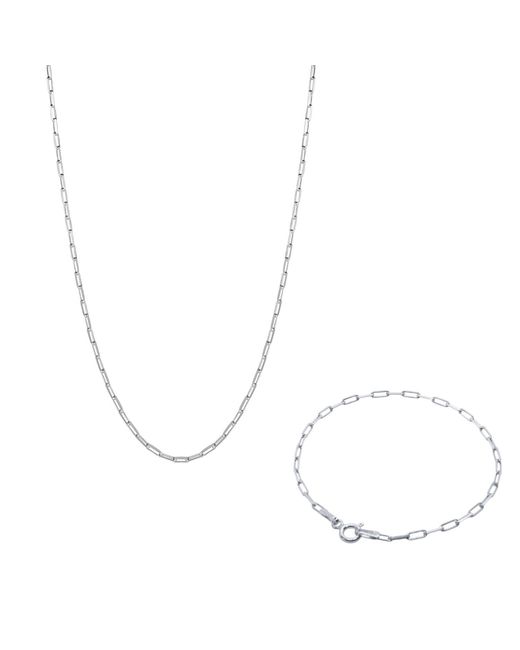 Spero London Metallic Rectangular Sterling Chain Bracelet & Necklace Set