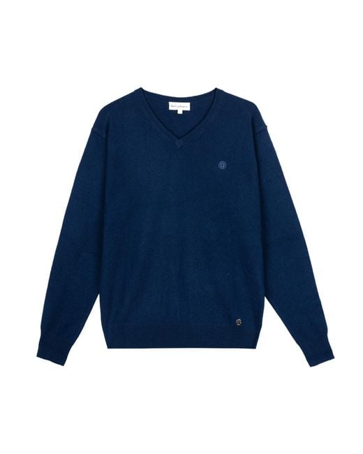 Bel Cashmere Blue Cashmere V-Neck Sweater for men