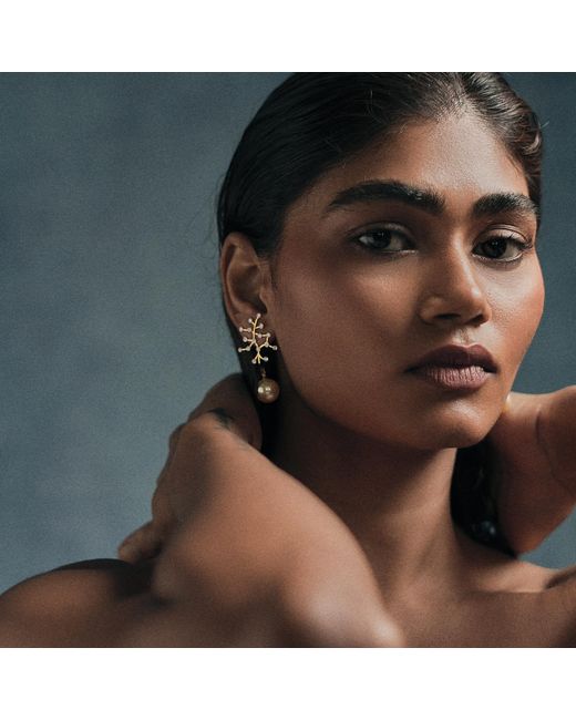 Dhwani Bansal Metallic Vira And Diamond Earrings With South Sea Pearls