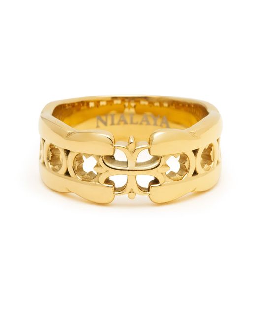 Nialaya Metallic Cross Band Ring With Plating for men