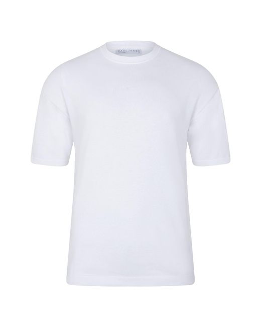 Paul James Knitwear White Lightweight Cotton Ewan Oversized Knitted T-Shirt for men