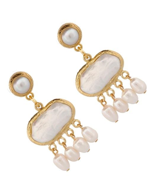 Ebru Jewelry Metallic Cleopatra Pearl & Tassel Earrings
