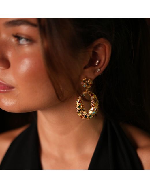 Ebru Jewelry Metallic Multi Gemstone & Stylish Look Chunky Dangle Earrings