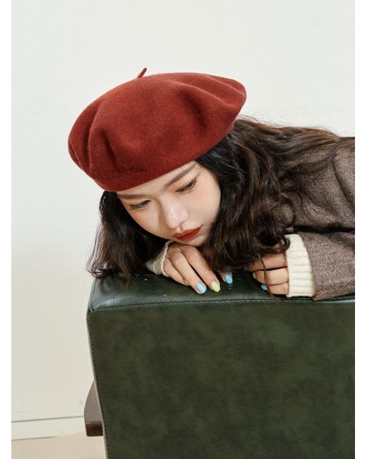 Lost Pattern Red Bon Chic Wool Beret- Bordeaux