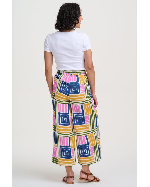 Sugarhill Blue Ameera Cropped Wide Leg Trousers Multi, Painted Maze