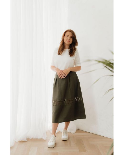 Sophie Cameron Davies Green Khaki Cotton Midi Skirt