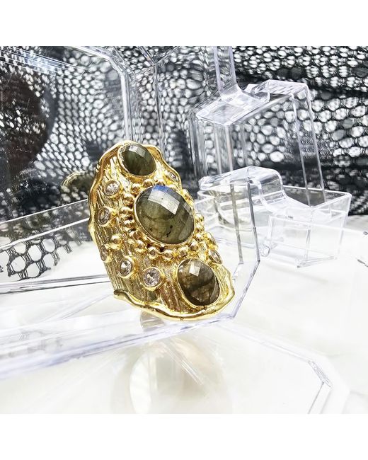 Farra Metallic Labradorite Stones With Zircon Statement Ring