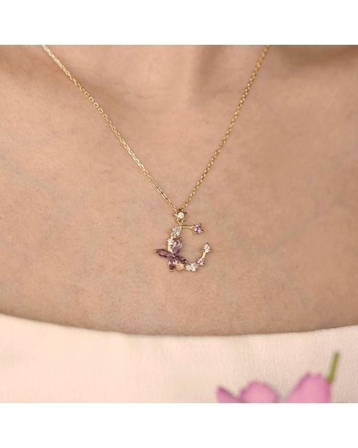 Azura Jewelry New York Metallic Monarch Butterfly Amethyst Opal Necklace Vermeil