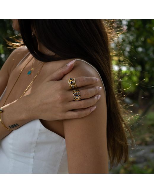 Ebru Jewelry White Radiant Majesty Sapphire Adjustable Cuff Ring