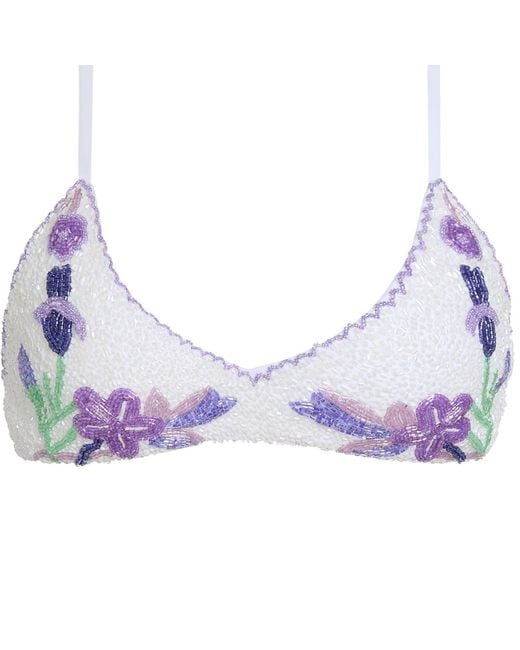 Self-Adore Purple Euro Summer Hand-Beaded Embellished Bikini Top