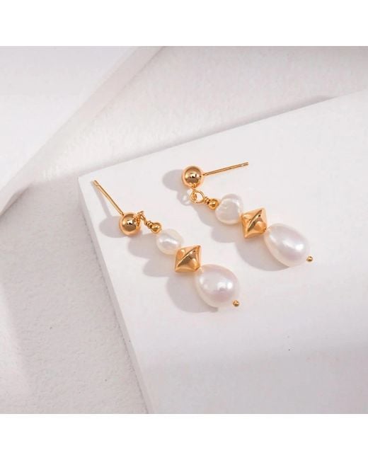 Angel Barocco Metallic Geometric Pearl Drop Earrings
