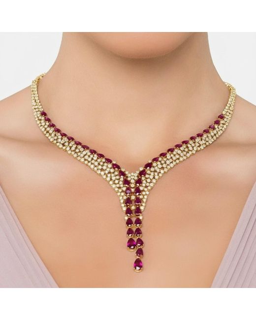 Latelita London Pink Baroness Statement Necklace Ruby