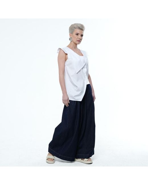 Metamorph Blue Asymmetrical Buttoned Top