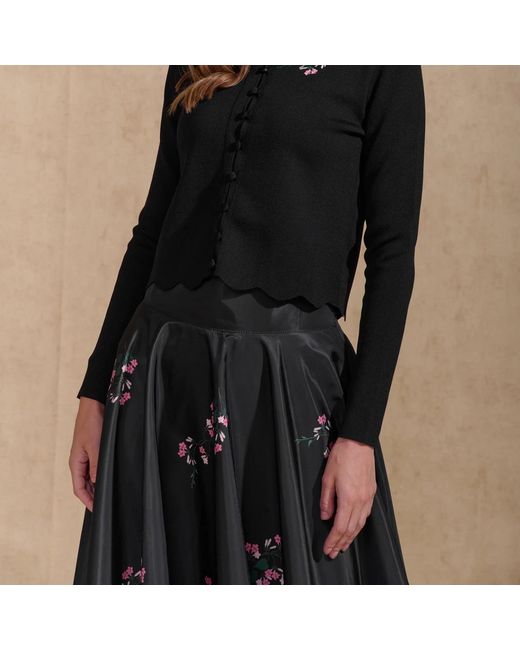 Roch Perel Gray Floral Taffeta Midi Skirt