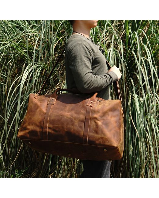 Touri Brown Genuine Leather Holdall Luggage Bag for men