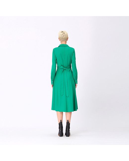 Smart and Joy Green Fit-And-Flare Tailor Shirt-Dress Crossedf Belt
