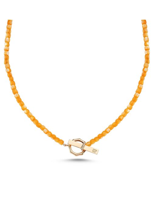 Ecce | Artisan Diamonds Metallic 14K Solid Colorful Pearl Bead Ecce Brand Bar Diamond Necklace