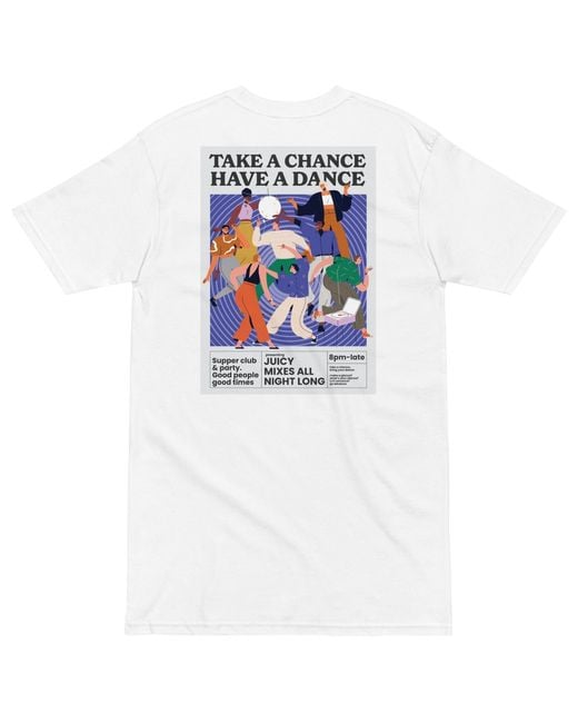 Anchor and Crew White Take A Chance Have A Dance Disco! Heavy Cotton Embroidered T-Shirt for men