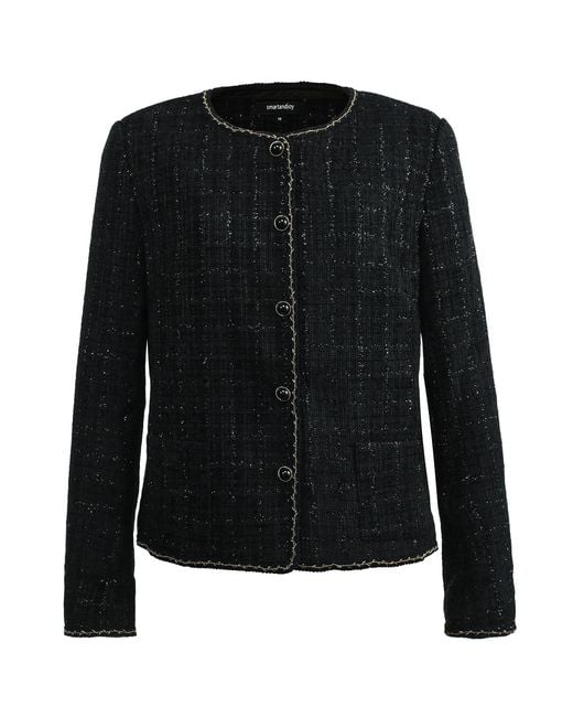 Smart and Joy Black Tweed Round Neck Jacket