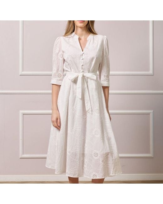 LAtelier London White Broderie Anglaise Cotton Midi Dress