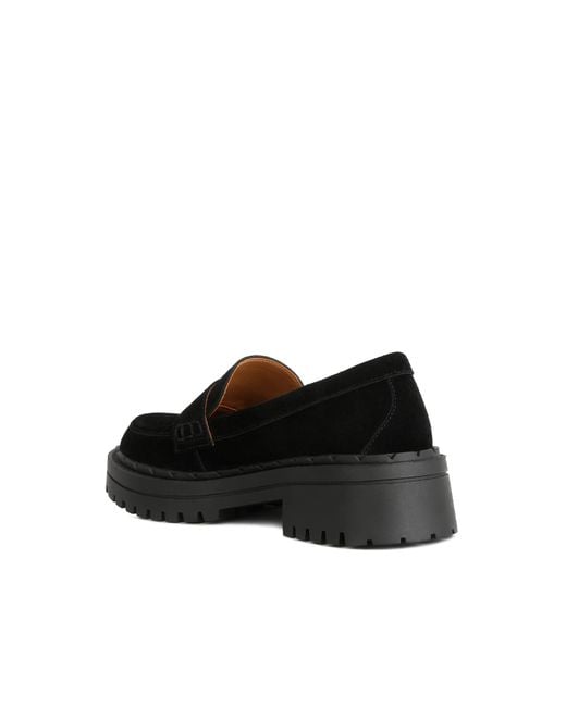 Rag & Co Black Honora Suede Chunky Loafers In