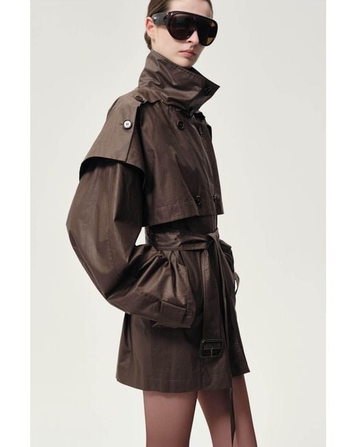 FRONT ROW SHOP Brown Lisa Cape Trench Dark Cherry