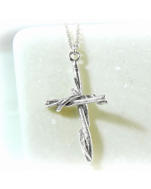 Mother Nature Jewelry Metallic Cross Necklace, Handmade Tree Twig Pendant