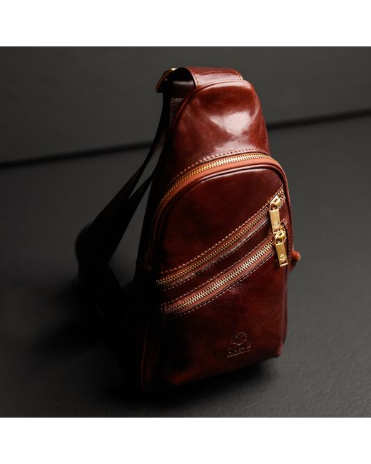 Time Resistance Brown Leather Sling Bag for men