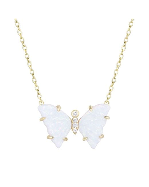 KAMARIA Blue Opal Butterfly Necklace With Prongs