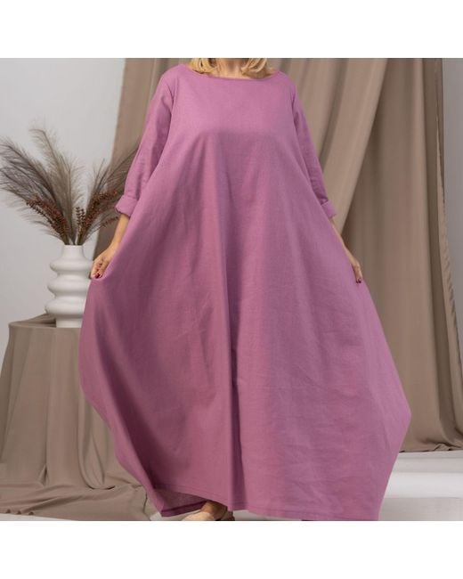 Nikka Place Pink Oversized Linen Maxi Dress With Belt And Bracelet Sleeves