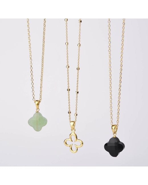 Nellou Jewellery Metallic Aventurine Gem Clover Necklace Sterling