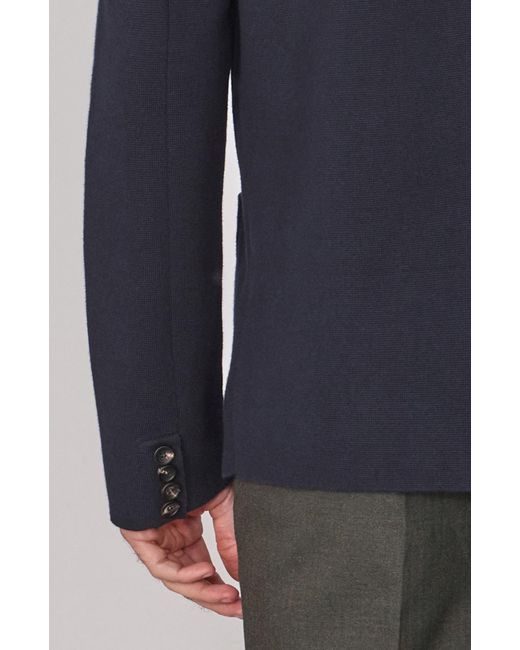 Paul James Knitwear Blue Lightweight Cotton Cornelius Formal Knitted Blazer for men