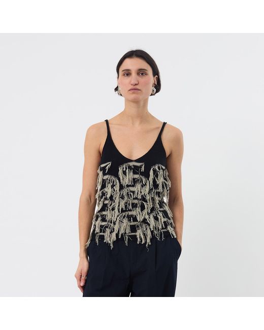 Ccy Currency Black Cotton Fringe Top