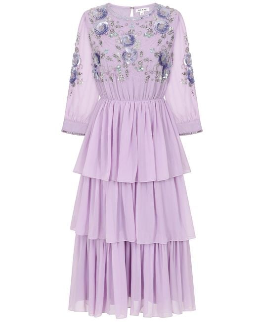 Frock and Frill Purple Yolanda Floral Embellished Midi Dress