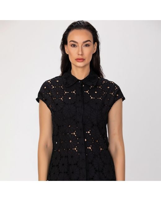 Smart and Joy Gray Cotton Lace Shirt With Short Sleeves