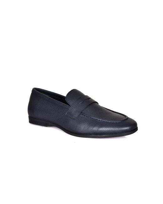 DAVID WEJ Blue Lorenzo Grained Leather Loafers for men