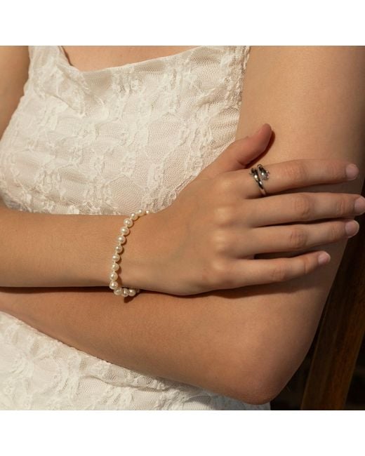 Spero London Metallic Large Natural Freshwater Pearl Strand Bracelet