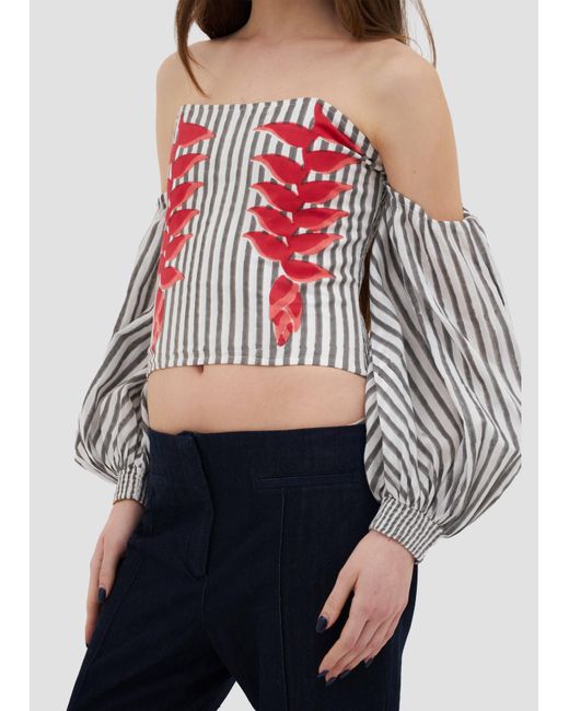 Manuela Cabrales White Heliconia Block Print Top