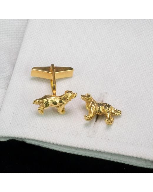 Simon Kemp Jewellers Metallic Golden Retriever Cufflinks Eighteen Carat On Recycled Sterling for men