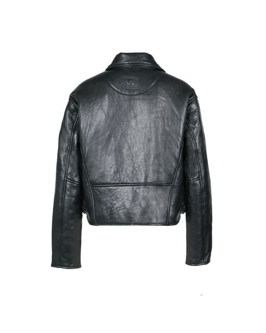 Freaky Nation Black Cropped Leather Jacket Fleece Bonding
