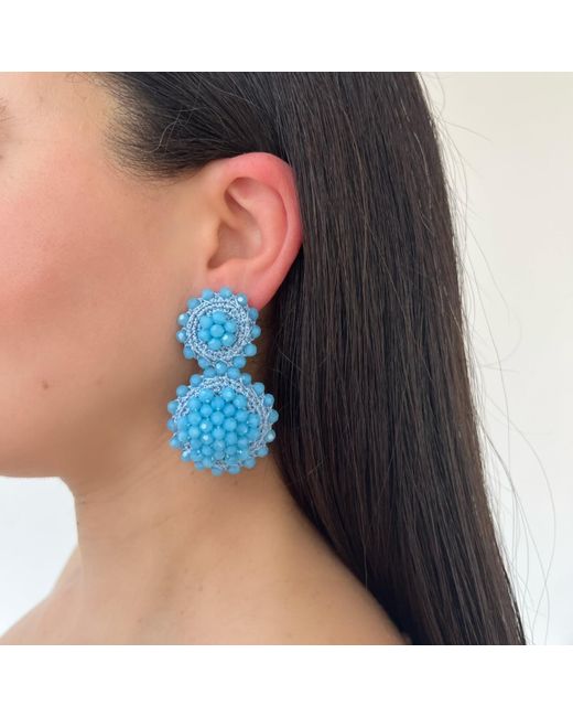 PINAR OZEVLAT Blue Sunflower Drop Earrings Sky