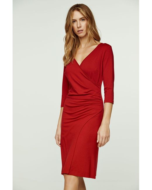 Conquista Red Faux Wrap Dress