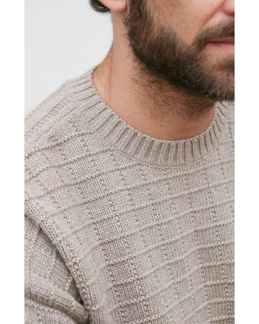Paul James Knitwear Gray Midweight Cotton Sennen Grid Knit Gansey Jumper for men