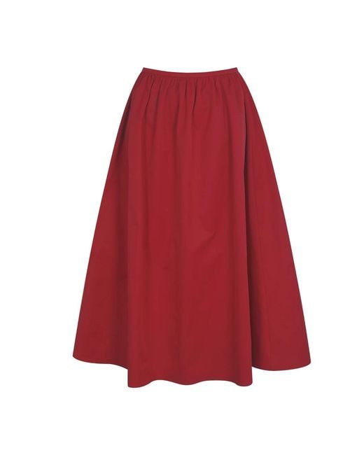 Miss Circle New York Ursel Crimson Gathered A-Line Midi Skirt