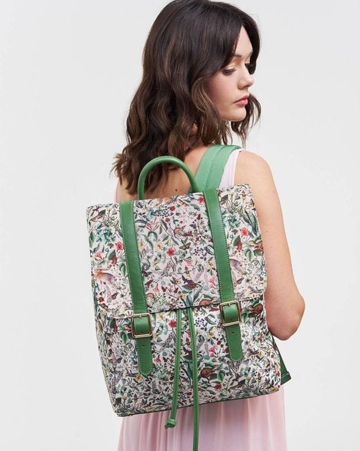 Fable England Green Garden Floral Buckle Backpack