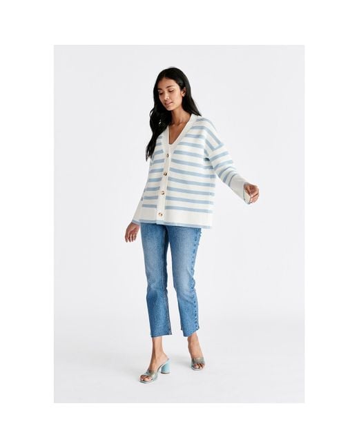 Paisie Blue Striped Ribbed Cardigan
