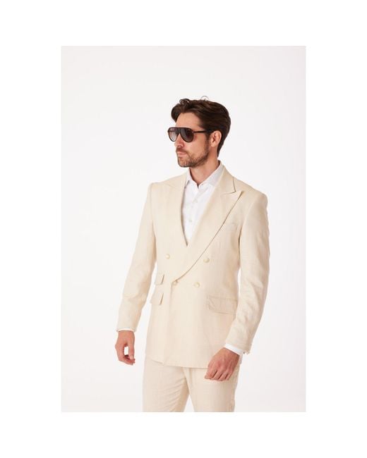 DAVID WEJ Natural Neutrals Hugo Linen Double Breasted Suit for men